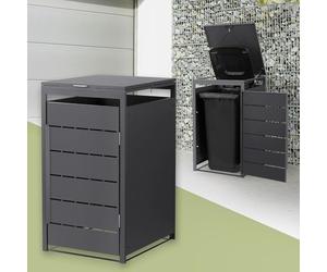 ML-Design Abri Cache pour 1 Poubelle, 68x80x120 cm Capacité 240L, Anthracite, en Acier, Couvercle Rabattable et Porte Clôture, Protection Visuelle, Habillage de Conteneurs, Résistant aux Intempéries