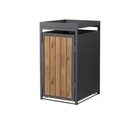ML-Design Abri cache pour 1 poubelle 68x80x124cm capacité 240L anthracite acier aspect bois clair toit pour plantes fleurs habillage rangement