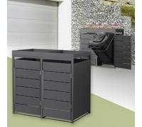 ML-Design Abri Cache pour 2 Poubelles 132x80x124 cm, Capacité 240L, Anthracite en Acier, Toit pour Plantes et Fleurs, Porte Clôture, Habillage Conteneur, Protection Visuelle, Résistant aux Intempéries