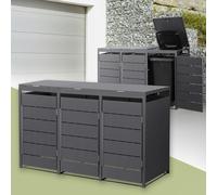 ML-Design Abri Cache pour 3 Poubelles, 196x80x120 cm Capacité 240L, Anthracite en Acier, Couvercle Rabattable et Porte Clôture, Protection Visuelle, Habillage de Conteneurs, Résistant aux Intempéries