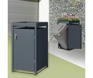 ML-Design Abri pour 1 Poubelle 240L, 68x80x124cm, en Acier, Anthracite, avec Porte à Poignées et 2 Clés, avec Jardinière, Conteneur Extérieur, Moderne, Résistant aux Intempéries, Habillage de Poubelle