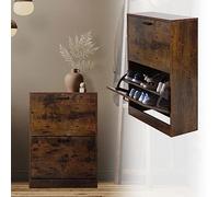 ML-Design Armoire à Chaussures avec 2 Compartiments Rabattables, Marron Foncé, 60x24x84 cm, Vintage, Étroite, Basculeur, 12 Paires de Chaussures, Étagère Rangement à Chaussures pour Entrée/Couloir
