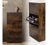 ML-Design Armoire à Chaussures avec 3 Compartiments Rabattables, Marron Foncé, 60x24x120,5 cm, Vintage, Étroite, Basculeur, 18 Paires de Chaussures, Étagère Rangement à Chaussures pour Entrée/Couloir