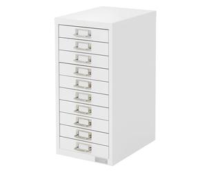 ML-Design Armoire à Dossiers avec 10 Tiroirs, avec Porte-Étiquette, 28x38x60 cm, Blanche, en Acier, Classeur pour Documents Format A4, Meuble de Classement, Caisson de Bureau, pour Rangement d'Outils