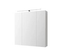 ML-Design Armoire de Toilette avec Éclairage LED et Mirroir 72,4x72x15 cm, Prise, Interrupteur, 6 Étagères en Verre Réglables en Hauteur, 3 Portes, Blanc, Meuble Rangement Murale pour Salle de Bain