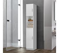 ML-Design Armoire Haute de Salle de Bain Blanc, 30x190x25 cm, Meuble avec 6 Compartiments et 2 Portes, Grande Espace de Rangement, Étagère en MDF, Armoire Étroite, Meuble Collonne pour Salle de Bain