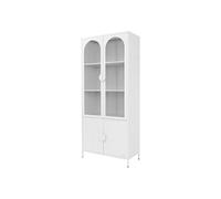 ML-Design Armoire Vitrée Haute 80x185x40 cm en Acier Blanc avec 4 Étagères/Casiers et 4 Portes Meuble de Rangement sur Pieds Vitrine Métallique de Salon Cuisine Bureau Stockage Vertical Moderne