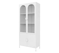 ML-Design Armoire Vitrée Haute 80x185x40 cm en Acier Blanc avec 4 Étagères/Casiers et 4 Portes Meuble de Rangement sur Pieds Vitrine Métallique de Salon Cuisine Bureau Stockage Vertical Moderne