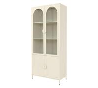 ML-Design Armoire Vitrée Haute 80x185x40 cm en Acier Crème avec 4 Étagères/Casiers et 4 Portes Meuble de Rangement sur Pieds Vitrine Métallique de Salon Cuisine Bureau Stockage Vertical Moderne