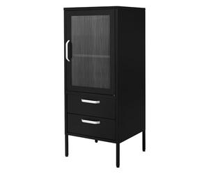 ML-Design Armoire Vitrine 42x102x40cm, Noir, Vitrine Métallique avec 2 Étagères/Casiers, Bibliothèque à Dossiers, 1 Porte et 2 Tiroirs, Style Industriel, Meuble De Rangement, Classeur de Bureau Salon
