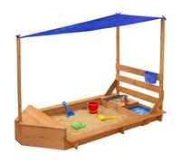 ML-Design Bac à Sable Bateau de Pirate en Bois avec Cuisine d’Extérieur, Voile d’Ombrage, Bancs Latéraux, Réservoir d’Eau avec Robinet, Évier Amovible, Aire de Jeux Enfants, 163 x 101 x 120,5 cm