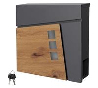 ML-Design Boîte aux Lettres 37x37x11 cm Anthracite/Optique Bois, en Acier, Boîte Postale avec Compartiment à Journaux/Courrier, Verrouillable avec 2 Clés, Murale, Design Moderne avec Porte-Journaux