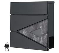 ML-Design Boîte aux Lettres Murale 37x36,5x11 cm, Anthracite/Optique Noir Marbre, Acier, Boîte Postale avec Compartiment à Journaux/Courrier, Verrouillable avec 2 Clés, Design Moderne, Porte-Journaux