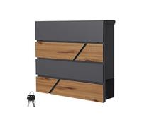 Boîte aux lettres moderne en acier anthracite imitation bois murale avec 2 clés