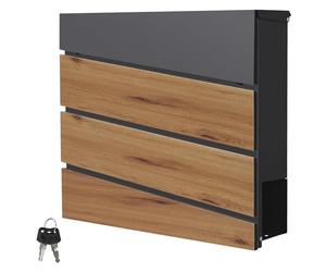 ML-Design Boîte aux Lettres Murale 37x37x11 cm, Anthracite/Façade Noir avec Aspect Bois, Acier, Boîte Postale avec Compartiment à Journaux/Courrier/Correspondance, Moderne, Verrouillable avec 2 Clés