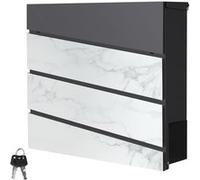 ML-Design Boîte aux lettres murale anthracite/aspect marbre blanc avec porte journaux en acier serrure 2 clés 37x37 cm réception courrier postale extérieure avec compartiment journal design moderne An