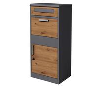 ML-Design Boîte aux Lettres pour Colis, Acier Galvanisé, Anthracite/Brun Aspect Chêne, 50x112x37cm, sur Pied, Verrouillable avec 2 Clés, Boîte Postale Moderne, Autoportant, Fente pour Lettres/Paquets