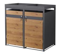 ML-Design Box Double pour 2 Poubelles, avec Toit Végétal, jusqu'à 240L, 132x80x124 cm, en Acier, Anthracite/Aspect Chêne, Résistant