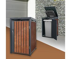 ML-Design Box pour 1 Poubelle, 240L, 68x80x116,3 cm, en Acier/Acier Corten, Anthracite/Aspect Rouille, Habillage de Poubelle avec Couvercle Rabattable/Porte, Conteneur Abri Hangar Cache-Poubelle
