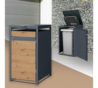 ML-Design Box pour 1 Poubelle, 240L, 68x80x116,3 cm, en Acier, Anthracite/Aspect Chêne, Résistant aux Intempéries, Habillage de Poubelle avec Couvercle Rabattable/Porte, Conteneur Abri Hangar