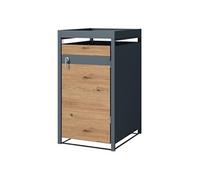 ML-Design Box pour 1 Poubelle avec Toit Végétal, jusqu'à 240L, 68x80x124 cm, en Acier, Anthracite/Aspect Chêne, Résistant aux Intempéries, Habillage de Poubelle Verrouillable, Conteneur Abri Hangar