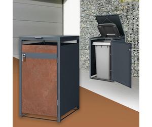 ML-Design Box pour 1 Poubelle, jusqu'à 240L, 68 x 80 x 116,3 cm, en Acier, Anthracite/Aspect Rouillé Rouge-Brun, Résistant aux Intempéries, Habillage de Poubelle Verrouillable, Conteneur Abri Hangar