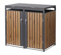ML-Design Box pour 2 Poubelles, 240L, 132x80x120 cm, en Acier, Anthracite/Aspect Chêne, Résistant aux Intempéries, Habillage de Poubelle avec Couvercle Rabattable/2 Portes, Conteneur Abri Hangar