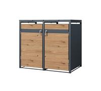 ML-Design Box pour 2 poubelles 240L - Acier - Anthracite/Aspect Chêne - 132x80x116,3cm