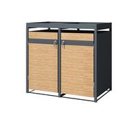 ML-Design Box pour 2 Poubelles avec Toit Végétal, jusqu'à 240L, 132x80x124 cm, en Acier, Anthracite/Aspect Mélèze, Résistant aux Intempéries, Habillage de Poubelle Verrouillable, Conteneur Abri Hangar