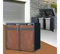 ML-Design Box pour 2 Poubelles, jusqu'à 240L, 132x80x116,3 cm, en Acier/Acier Corten, Anthracite/Aspect Rouillé, Résistant aux Intempéries, avec Couvercle Rabattable / 2 Portes, Conteneur Abri Hangar