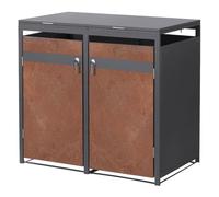 ML-Design Box pour 2 Poubelles, jusqu'à 240L, 132x80x120 cm, en Acier/Acier Corten, Anthracite/Aspect Rouillé, Résistant aux Intempéries, avec Couvercle Rabattable / 2 Portes, Conteneur Abri Hangar