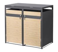 ML-Design Box pour 2 Poubelles, jusqu'à 240L,132x80x120 cm, en Acier, Anthracite/Aspect Mélèze, Résistant aux Intempéries, Habillage de Poubelle, Couvercle Rabattable/2 Portes, Conteneur Abri Hangar
