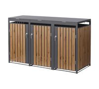 ML-Design Box pour 3 Poubelles, 240L, 200x80x120 cm, en Acier, Anthracite/Aspect Chêne, Résistant aux Intempéries, Habillage de Poubelle avec Couvercle Rabattable/3 Portes, Conteneur Abri Hangar