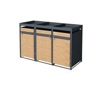 ML-Design Box pour 3 Poubelles avec Toit Végétal, 3 Portes, 240L, 200x80x124 cm, Acier Corten, Anthracite/Aspect Mélèze, Résistant aux Intempéries, Habillage Poubelle Verrouillable, Conteneur Hangar