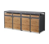 ML-Design Box pour 4 Poubelles, 240L, 264x80x120 cm, en Acier, Anthracite/Aspect Chêne, Résistant aux Intempéries, Habillage de Poubelle avec Couvercle Rabattable/4 Portes, Conteneur Abri Hangar