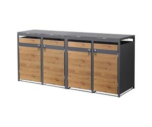 ML-Design Box pour 4 Poubelles, 240L, 264x80x120 cm, en Acier, Anthracite/Aspect Chêne, Résistant aux Intempéries, Habillage de Poubelle avec Couvercle Rabattable/4 Portes, Conteneur Abri Hangar