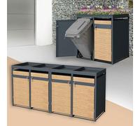 ML-Design Box pour 4 Poubelles avec Toit Végétal, jusqu'à 240L, 264x80x124 cm, en Acier, Anthracite/Aspect Mélèze, Résistant aux Intempéries, Habillage de Poubelle Verrouillable, Conteneur Abri Hangar