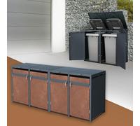 ML-Design Box pour 4 Poubelles, jusqu'à 240L, 264x80x116,3 cm en Acier/Acier Corten, Anthracite/Aspect Rouillé, Résistant aux Intempéries, avec Couvercle Rabattable / 4 Portes, Conteneur Abri Hangar