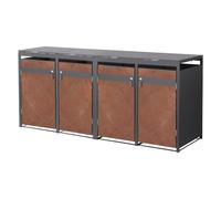 ML-Design Box pour 4 Poubelles, jusqu'à 240L, 264x80x120 cm en Acier/Acier Corten, Anthracite/Aspect Rouillé, Résistant aux Intempéries, avec Couvercle Rabattable / 4 Portes, Conteneur Abri Hangar