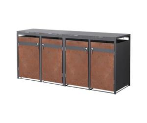 ML-Design Box pour 4 Poubelles, jusqu'à 240L, 264x80x120 cm en Acier/Acier Corten, Anthracite/Aspect Rouillé, Résistant aux Intempéries, avec Couvercle Rabattable / 4 Portes, Conteneur Abri Hangar