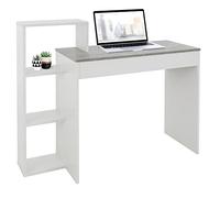 ML-Design Bureau avec 3 Étagères de Rangement, Table de Travail d'Ordinateur PC, Blanc avec Plateau Imitation Béton, 110x72x40 cm, en Bois, Système 2 en 1, Moderne, pour Maison/Bureau Home Office