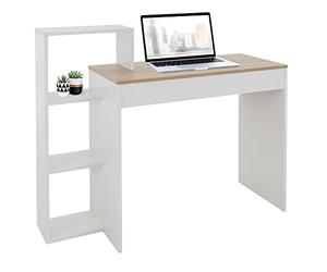 ML-Design Bureau avec 3 Étagères de Rangement, Table de Travail d'Ordinateur PC, Blanc/Plateau en Chêne Sonoma, 110x72x40 cm, Bois, Système 2en1, Multifonctionnel, Moderne, pour Maison Home Office