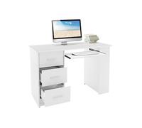 ML-Design - Bureau 110x49x75 cm avec 3 tiroirs, 3 étagères et clavier coulissant - Blanc