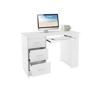 ML-Design Bureau avec 3 Tiroirs, 3 Etagères et Clavier Coulissant, 110x49x75 cm, Blanc,