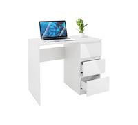 ML-Design Bureau avec 3 Tiroirs, 90x76x50 cm, Blanc, Façades de Tiroirs en Haute