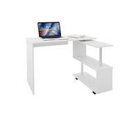 ML-Design Bureau d'Angle Pivotant 90°, Forme de L, 150x88x75 cm, MDF Blanc Brillant,