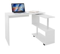 ML-Design Bureau d'Angle Pivotant 90°, Forme de L, 150x88x75 cm, MDF Blanc Brillant,