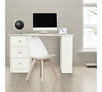 ML-Design Bureau d'Ordinateur, 3 Tirois, 3 Étagères de Rangement, 1 Large Plateau, Blanc, 120 x 49 x 72 cm, Table de Travail, Bureau Informatique PC, Fabriqué en Aggloméré Mélamine, Design Moderne
