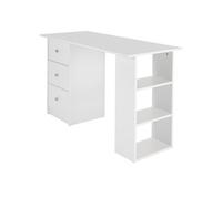 ML-Design Bureau d'Ordinateur, 3 Tirois, 3 Étagères de Rangement, 1 Large Plateau, Blanc, 120 x 49 x 72 cm, Table de Travail