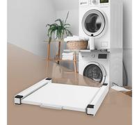 ML-Design Cadre de Liaison Intermédiaire avec Plateau Coulissant en Acier, 60x60cm, Blanc, Kit de Superposition pour Lave-Linge et Sèche-Linge, Étagère Extensible Rangement Ménager Installation Stable